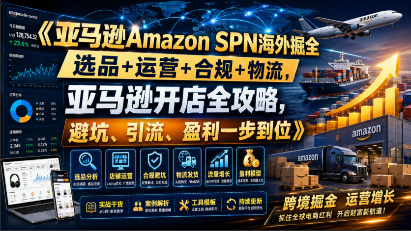 亚马逊Amazon SPN海外掘全，选品+运营+合规+物流，亚马逊开店全攻略，避坑、引流、盈利一步到位-伊亚库