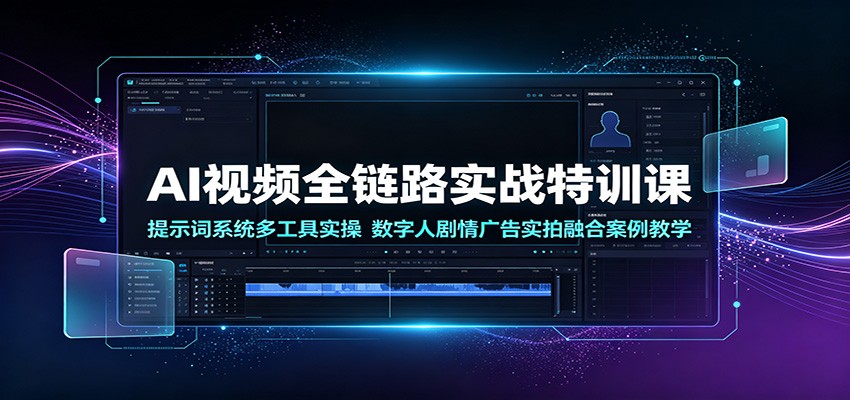 AI视频全链路实战特训课：提示词系统多工具实操，数字人剧情广告实拍融合案例教学-伊亚库