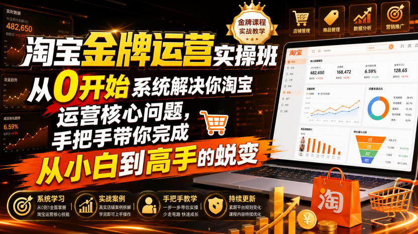 淘宝金牌运营实操班,从0开始系统解决你淘宝运营核心问题,手把手带你完成从小白到高手的蜕变(2026年7月)