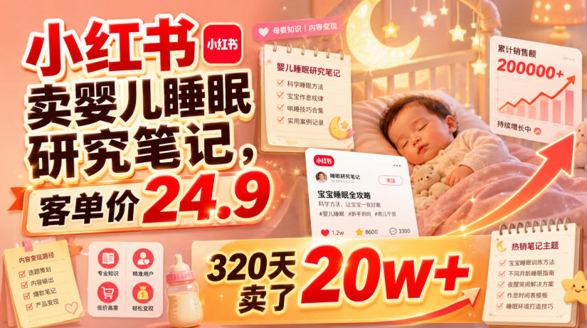小红书卖婴儿睡眠研究笔记,客单价24.9,320天卖了20w+