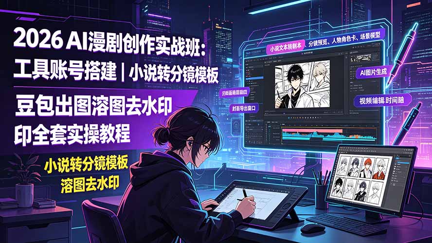 2026AI漫剧创作实战班：工具账号搭建｜小说转分镜模板｜豆包出图溶图去水印全套实操教程-伊亚库