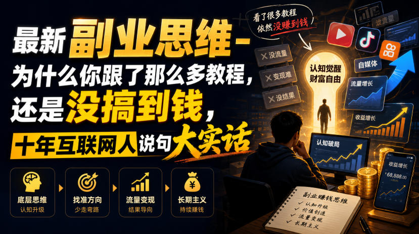最新副业思维-为什么你跟了那么多教程，还是没搞到钱，十年互联网人说句大实话【揭秘】-伊亚库