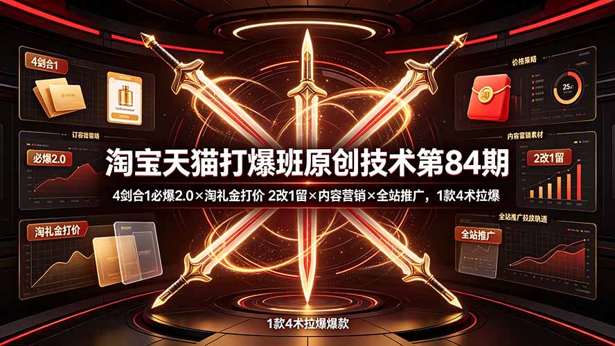 淘宝天猫打爆班原创技术第84期：4剑合1必爆2.0×淘礼金打价×2改1留×内容营销×全站推广，1款4术拉爆-伊亚库