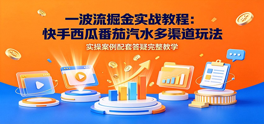 一波流掘金实战教程：快手西瓜番茄汽水多渠道玩法，实操案例配套答疑完整教学-伊亚库