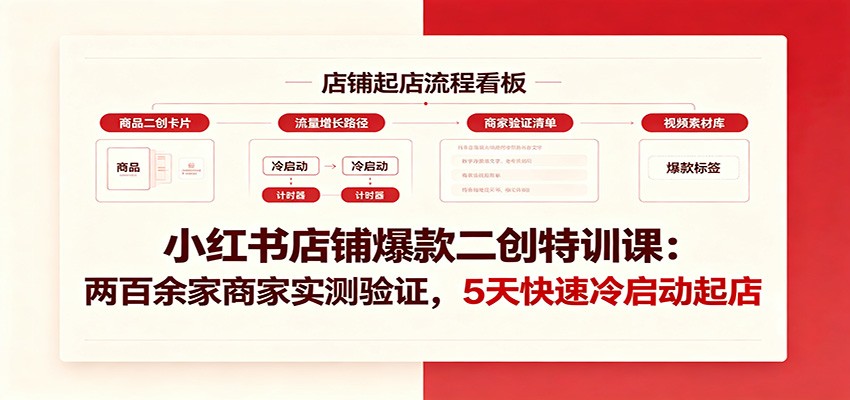 小红书店铺爆款二创特训课：两百余家商家实测验证，5天快速冷启动起店-伊亚库