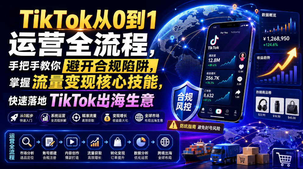 TikTok从0到1运营全流程，手把手教你避开合规陷阱，掌握流量变现核心技能，快速落地TikTok出海生意(更新7月)-伊亚库