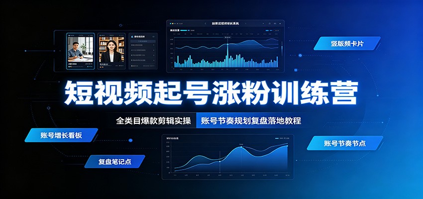 短视频起号涨粉训练营：全类目爆款剪辑实操，账号节奏规划复盘落地教程-伊亚库