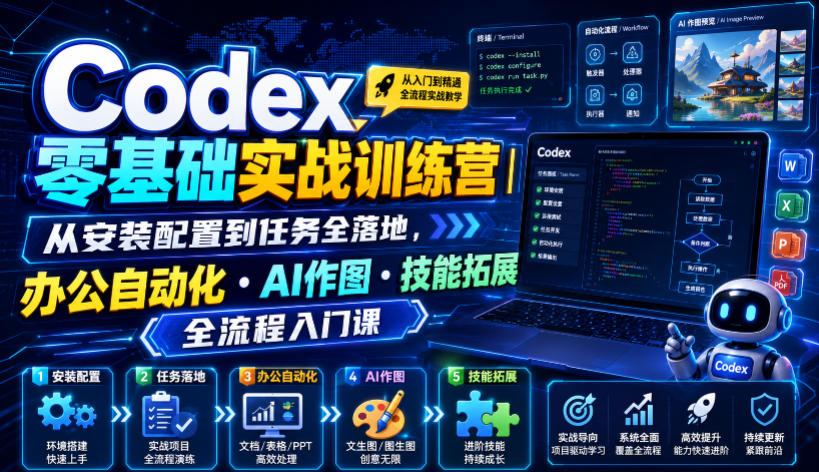 Codex零基础实战训练营｜从安装配置到任务全落地，办公自动化・AI作图・技能拓展全流程入门课-伊亚库
