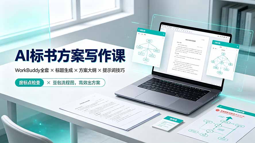 AI标书方案写作课：WorkBuddy全套×标题生成×方案大纲×提示词技巧×废标点检查×豆包流程图，高效出方案-伊亚库