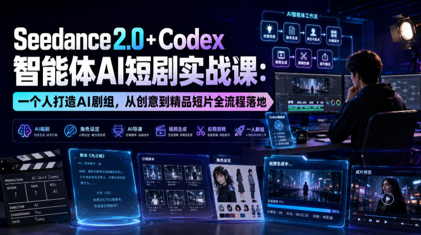 Seedance2.0+Codex智能体AI短剧实战课：一个人打造AI剧组，从创意到精品短片全流程-伊亚库