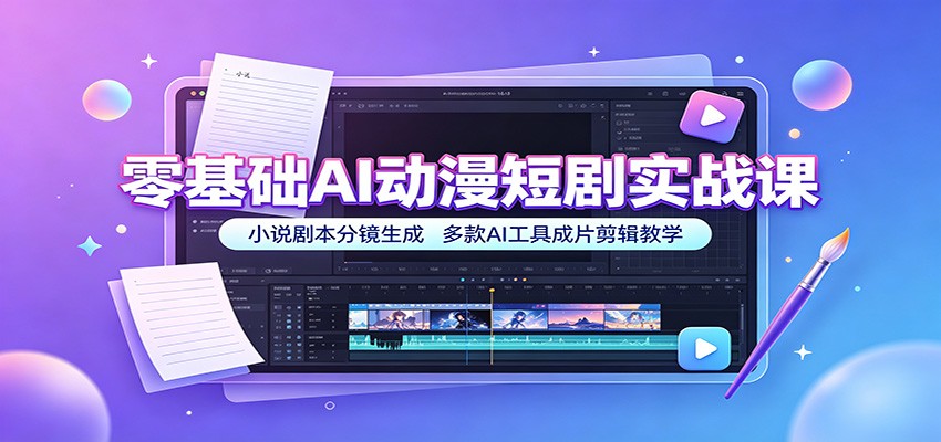 零基础AI动漫短剧实战课：小说剧本分镜生成，多款AI工具成片剪辑教学-伊亚库