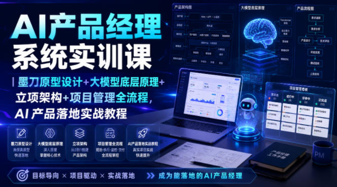 AI产品经理系统实训课｜墨刀原型设计+大模型底层原理+立项架构+项目管理全流程，AI产品落地实战教程-伊亚库