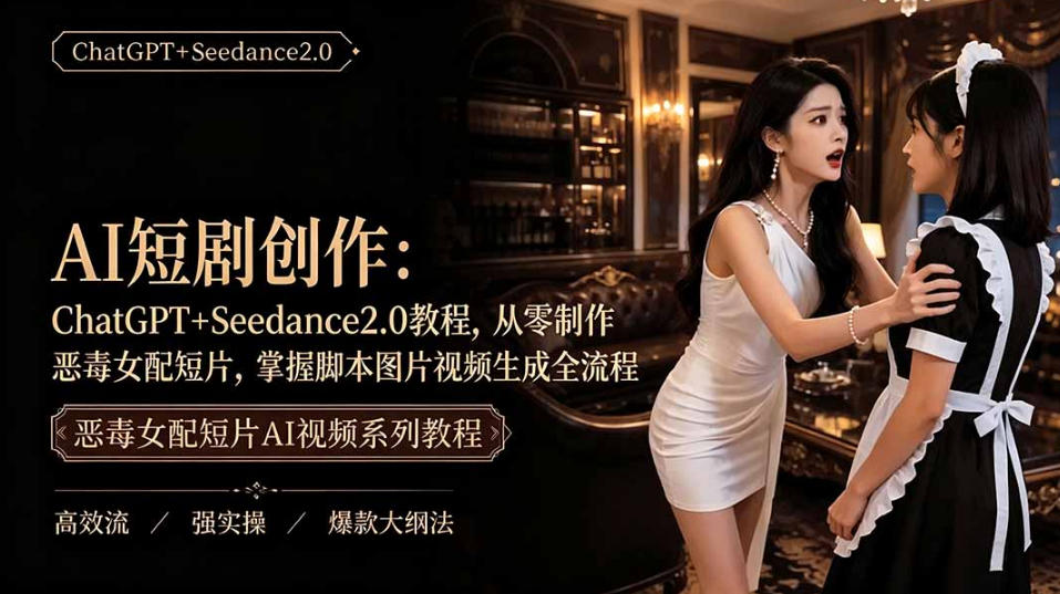 AI短剧从零创作实战课|ChatGPT脚本撰写+Seedance2.0视频生成,恶毒女配短剧全流程教程