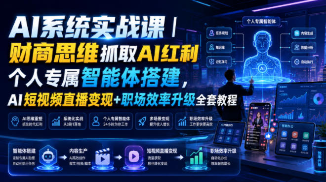 AI系统实战课｜财商思维抓取AI红利｜个人专属智能体搭建，AI短视频直播变现+职场效率升级全套教程-伊亚库
