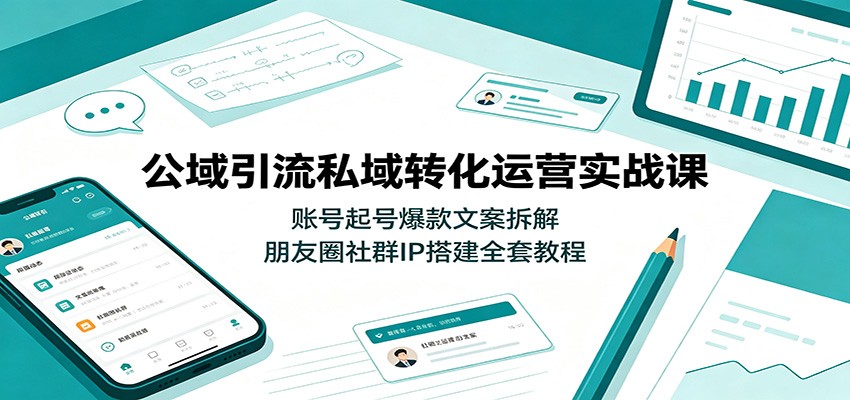 公域引流私域转化运营实战课：账号起号爆款文案拆解，朋友圈社群IP搭建全套教程-伊亚库