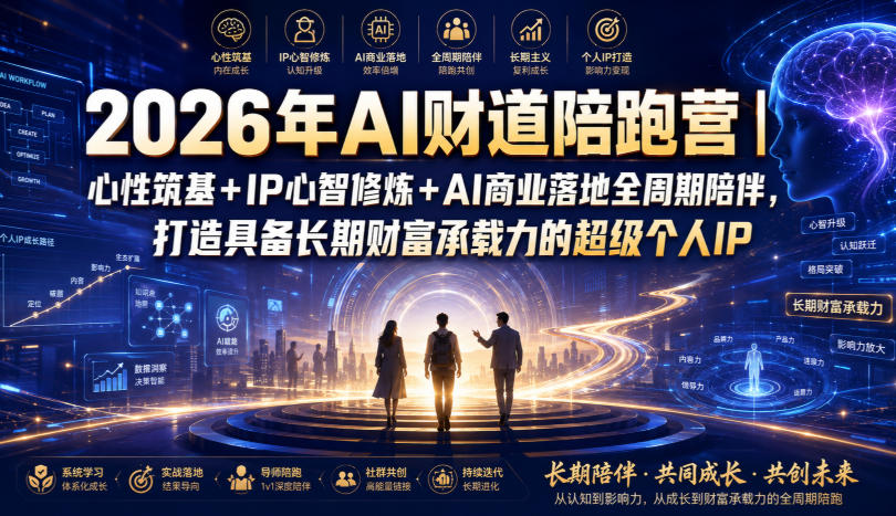 2026年AI财道陪跑营|心性筑基+IP心智修炼+AI商业落地全周期陪伴,打造具备长期财富承载力的超级个人IP