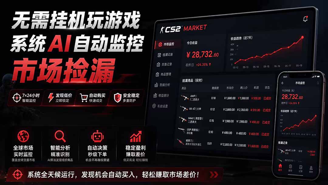 系统AI自动监控市场捡漏，不用玩游戏|只需要一部手机|支持任何形式数据验证-伊亚库