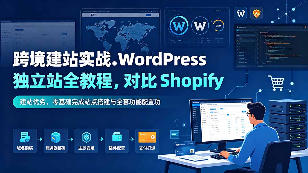 跨境建站实战：WordPress 独立站全教程，对比 Shopify 建站优劣，零基础完成站点搭建与全套功能配置-伊亚库