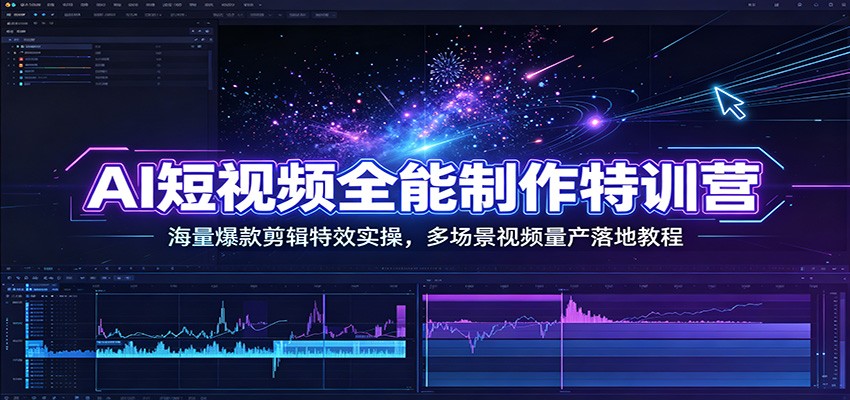 AI短视频全能制作特训营：海量爆款剪辑特效实操，多场景视频量产落地教程-伊亚库