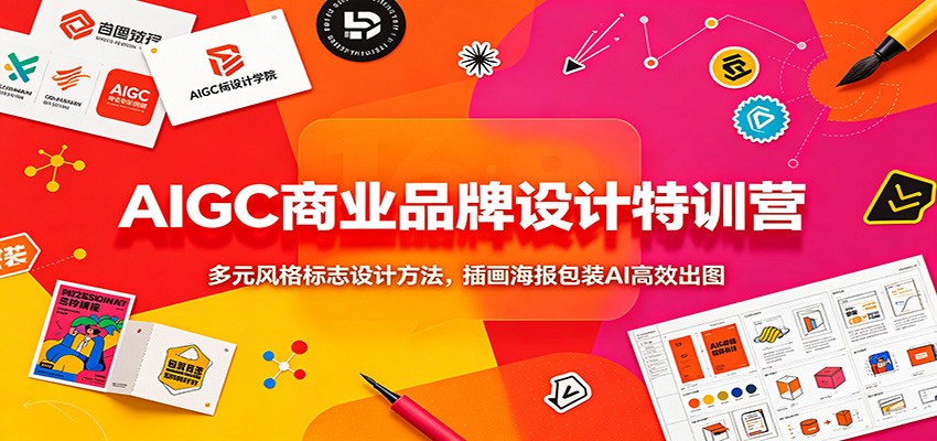 AIGC商业品牌设计特训营：多元风格标志设计方法，插画海报包装AI高效出图-伊亚库