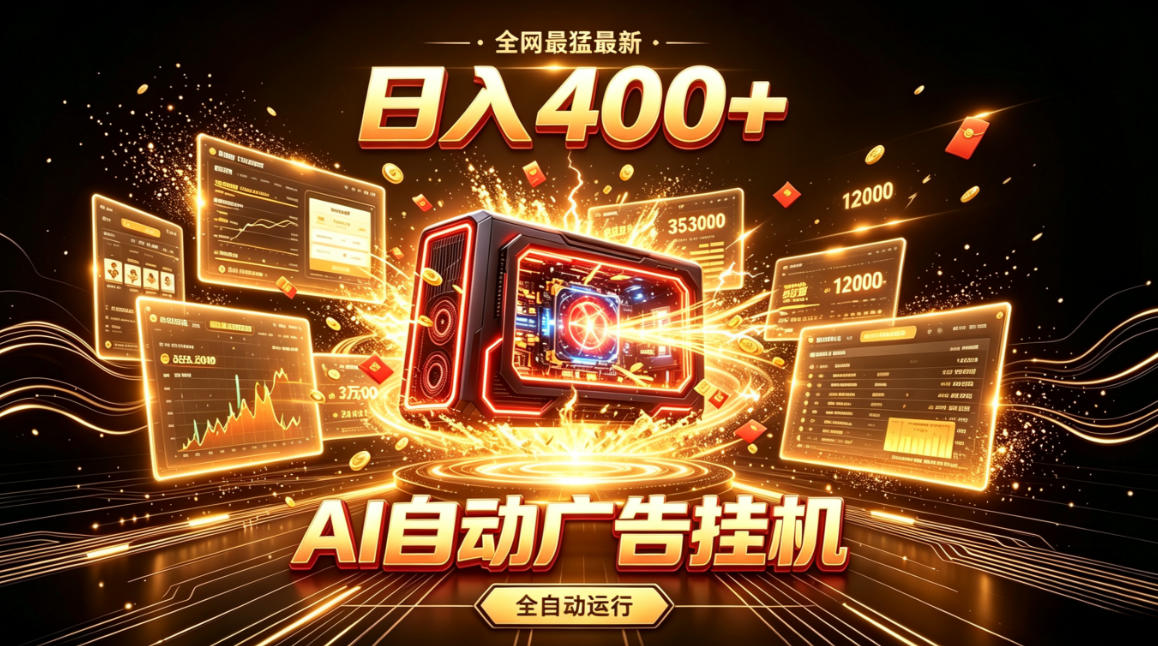 全网最猛最新的AI自动广告挂G，狠收益日入400+，真正做到躺賺式变现【揭秘】-伊亚库