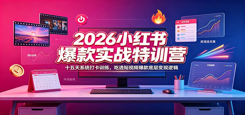 2026小红书爆款实战特训营：十五天系统打卡训练，吃透短视频爆款底层变现逻辑-伊亚库