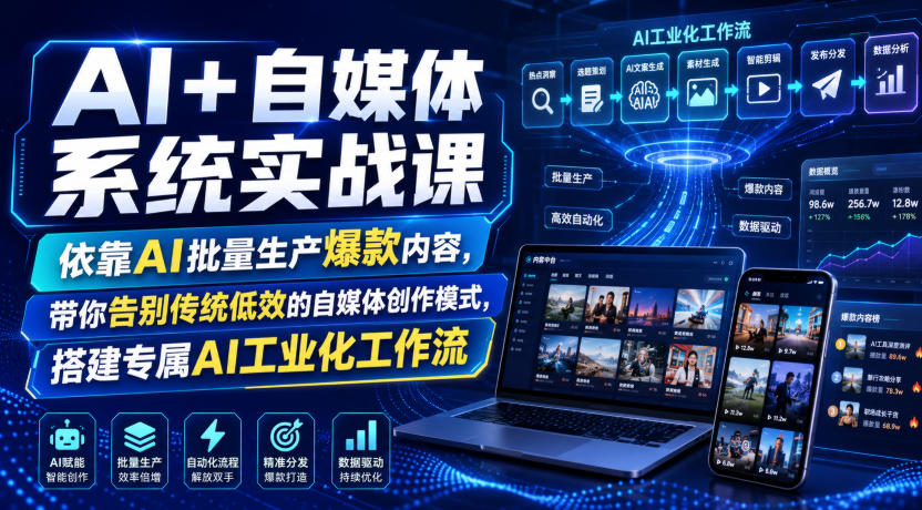 AI+自媒体系统实战课，依靠AI批量生产爆款内容，带你告别传统低效的自媒体创作模式，搭建专属AI工业化工作流-伊亚库