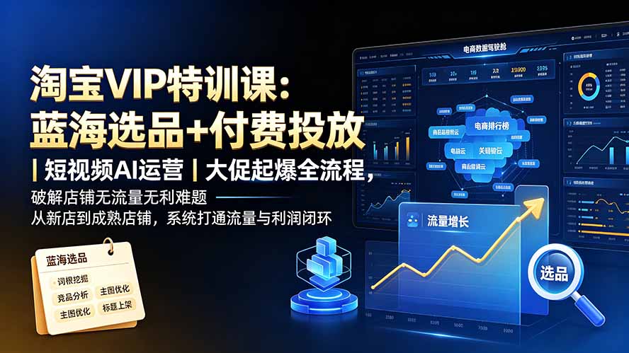 淘宝VIP特训课-更新：蓝海选品+付费投放｜短视频AI运营｜大促起爆全流程，破解店铺无流量无利润难题-伊亚库