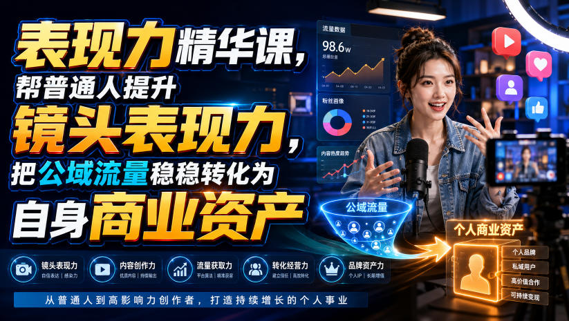 表现力精华课，帮普通人提升镜头表现力，把公域流量稳稳转化为自身商业资产-伊亚库