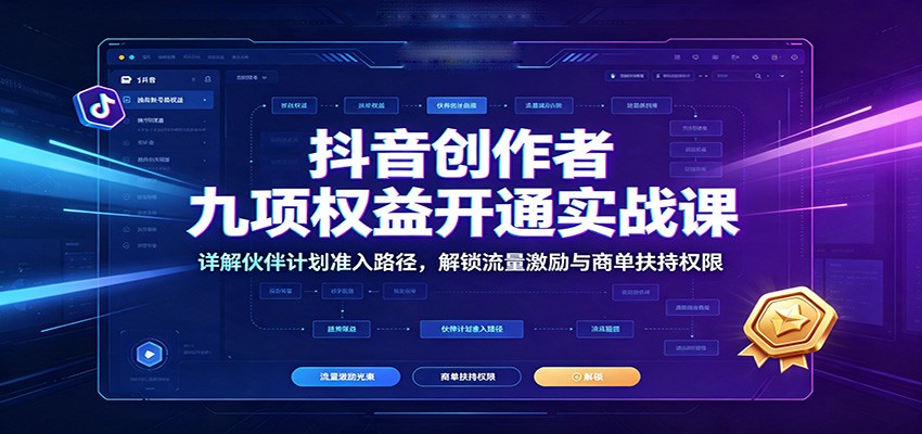 抖音创作者九项权益开通实战课：详解伙伴计划准入路径，解锁流量激励与商单扶持权限-伊亚库