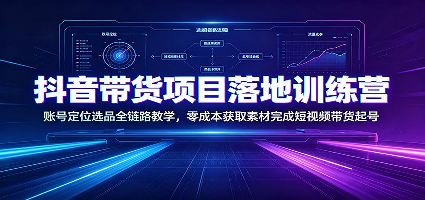 抖音带货项目落地训练营：账号定位选品全链路教学，零成本获取素材完成短视频带货起号-伊亚库