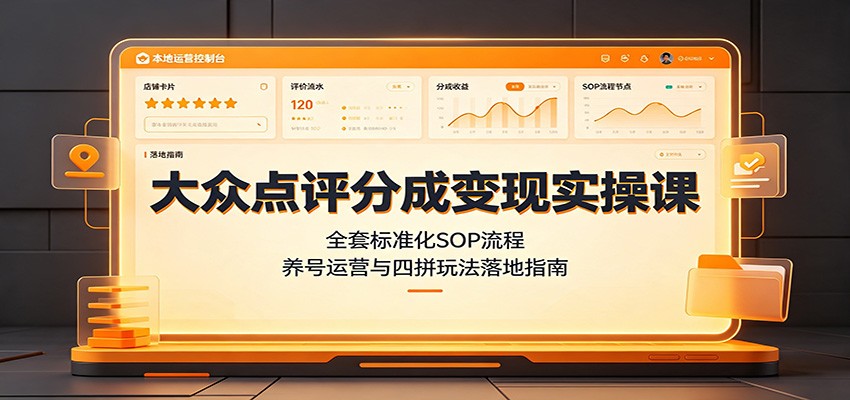 大众点评分成变现实操课：全套标准化SOP流程，养号运营与四拼玩法落地指南-伊亚库