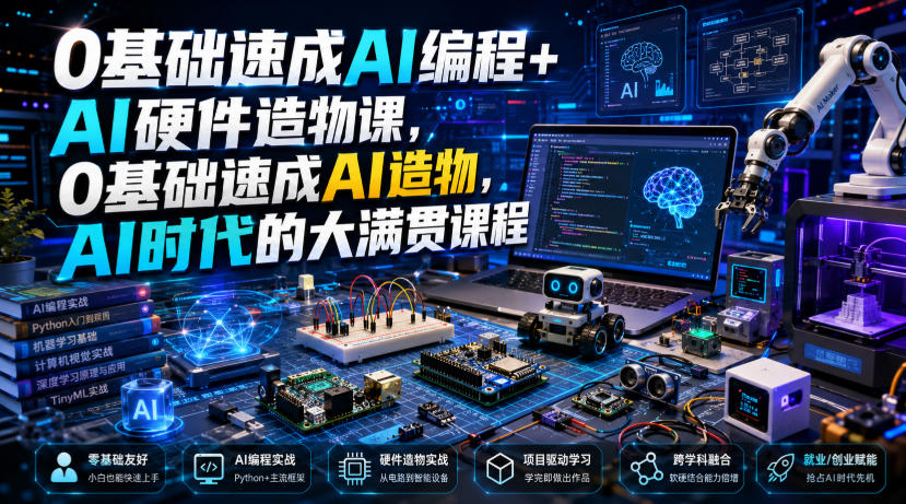 0基础速成AI编程+AI硬件造物课，0基础速成AI造物，AI时代的大满贯课程-伊亚库