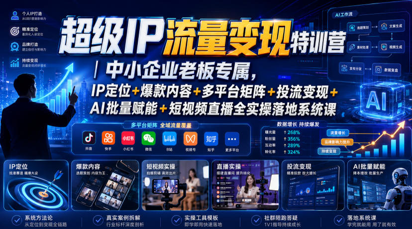 超级IP流量变现特训营｜中小企业老板专属，IP定位+爆款内容+多平台矩阵+投流变现+AI批量赋能+短视频直播全实操落地系统课-伊亚库