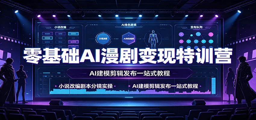 零基础AI漫剧变现特训营：小说改编剧本分镜实操，AI建模剪辑发布一站式教程-伊亚库