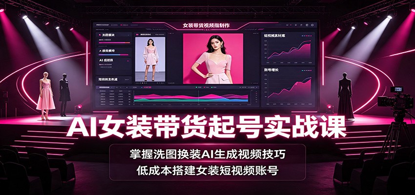 AI女装带货起号实战课：掌握洗图换装AI生成视频技巧，低成本搭建女装短视频账号-伊亚库