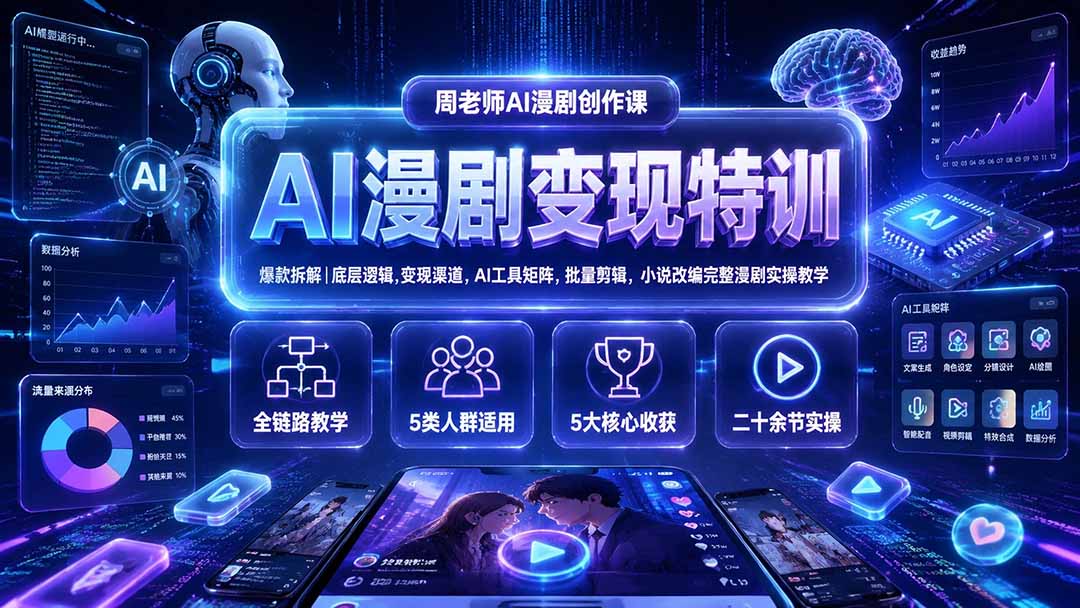 AI漫剧变现特训★爆款拆解｜底层逻辑，变现渠道，AI工具矩阵，批量剪辑，小说改编完整漫剧实操教学-伊亚库