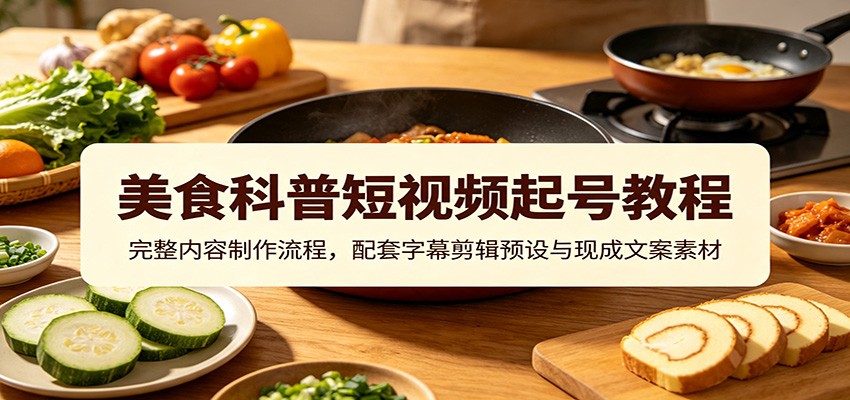 美食科普短视频起号教程：完整内容制作流程，配套字幕剪辑预设与现成文案素材-伊亚库