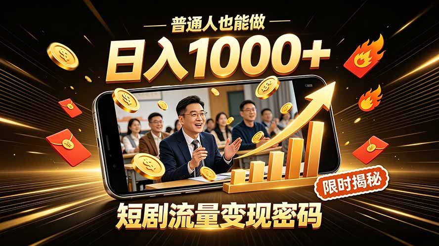 一部手机做短剧分发，不用真人出镜、不用拍摄剧本，快手流量变现日赚千元-伊亚库