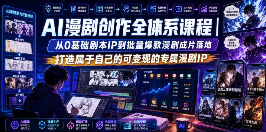 AI漫剧创作全体系课程｜从0基础剧本IP到批量爆款漫剧成片落地，打造属于自己的可变现的专属漫剧IP-伊亚库