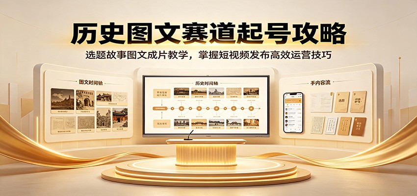 历史图文赛道起号攻略：选题故事图文成片教学，掌握短视频发布高效运营技巧-伊亚库