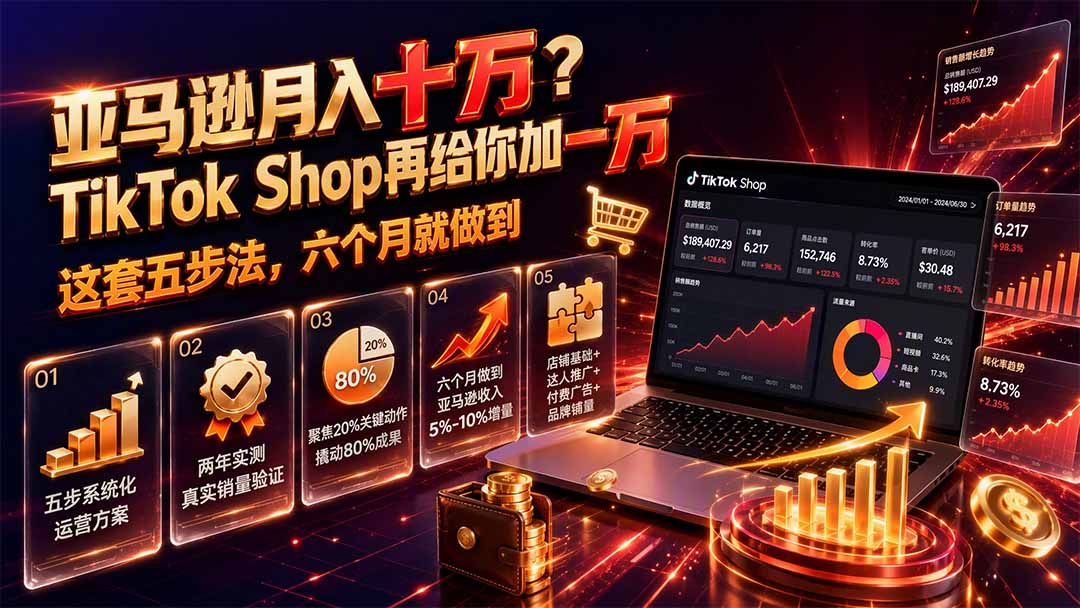 亚马逊月入十万？TikTok Shop再给你加一万——这套五步法，六个月就做到【原创双语字幕】-伊亚库