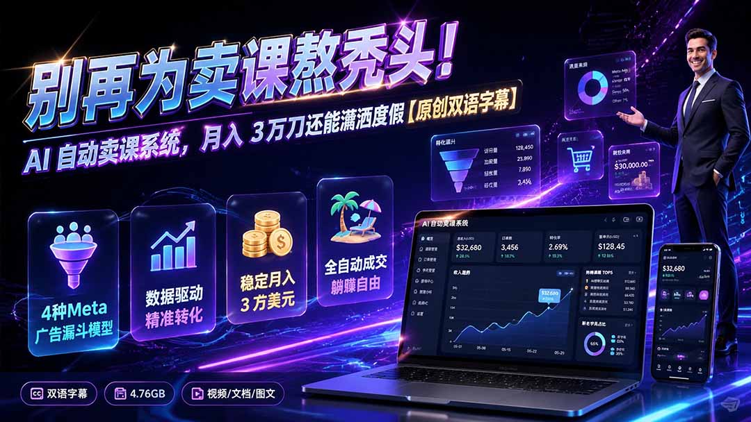 别再为卖课熬秃头！AI 自动卖课系统，月入 3 万刀还能潇洒度假【原创双语字幕】-伊亚库