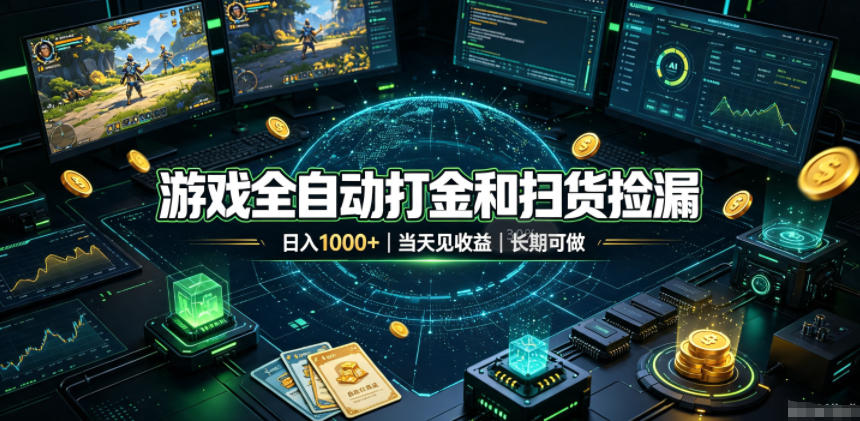 游戏全自动打金和扫货捡漏，日入1k+，当天见收益，长期可做！【揭秘】-伊亚库