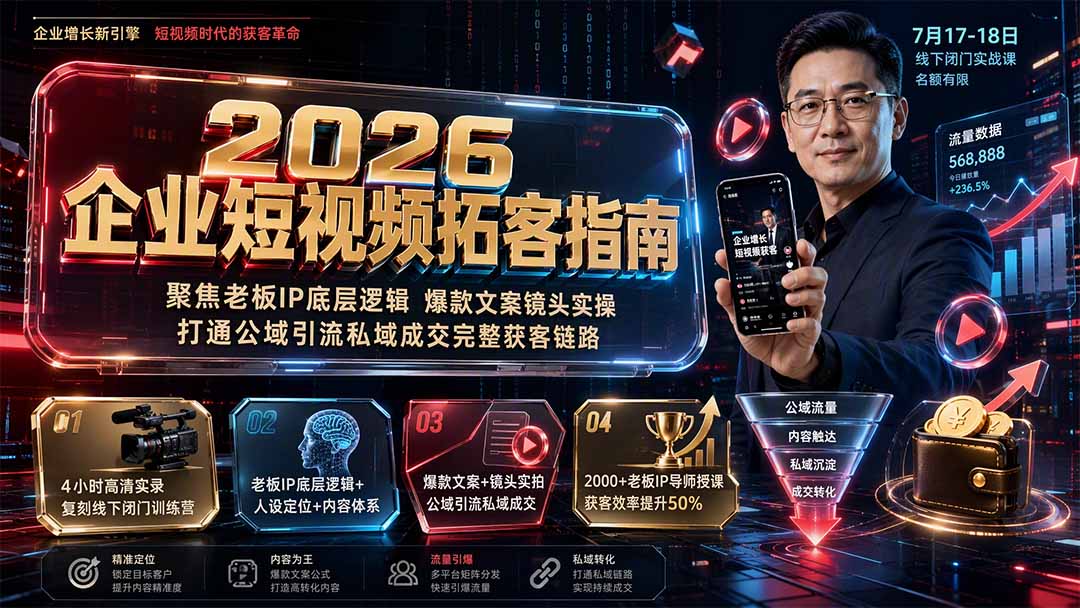 2026企业短视频拓客指南：聚焦老板IP底层逻辑，爆款文案镜头实操，打通公域引流私域成交完整获客链路-伊亚库