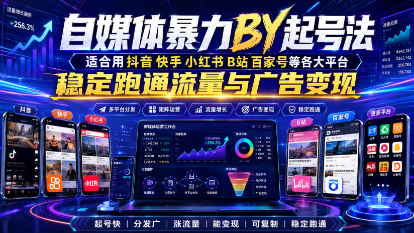 自媒体暴力搬运起号法，适合用抖音快手小红书B站百家号等各大平台，稳定跑通流量与广告变现-伊亚库