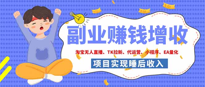 2026年多个真实落地副业项目，手把手带你搭建被动收入管道(淘宝无人直播、海外TK拉新...-伊亚库