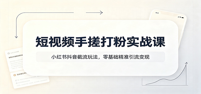 短视频手搓打粉实战课：小红书抖音截流玩法，零基础精准引流变现-伊亚库