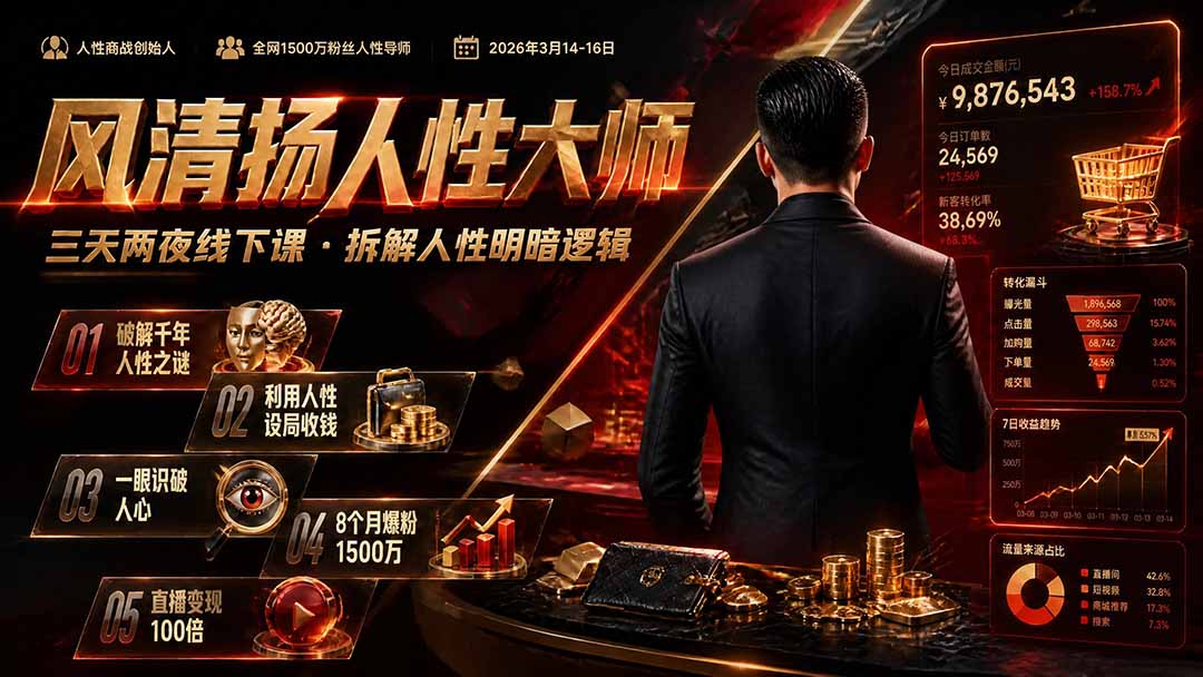 风清扬人性大师-三天两夜3月14-16线下课2026年｜拆解人性明暗逻辑，识人避坑，千万粉涨粉+直播百倍变现实战教学-伊亚库