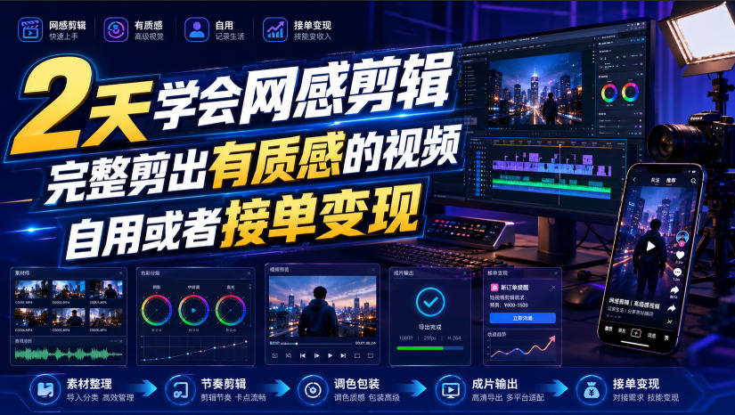 2天学会网感剪辑，完整剪出有质感的视频，自用或者接单变现-伊亚库